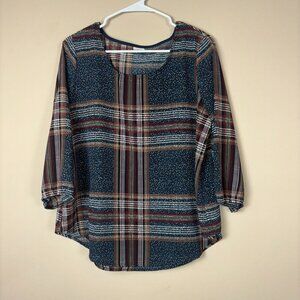 Kaileigh Multicolor Plaid Top - Size L